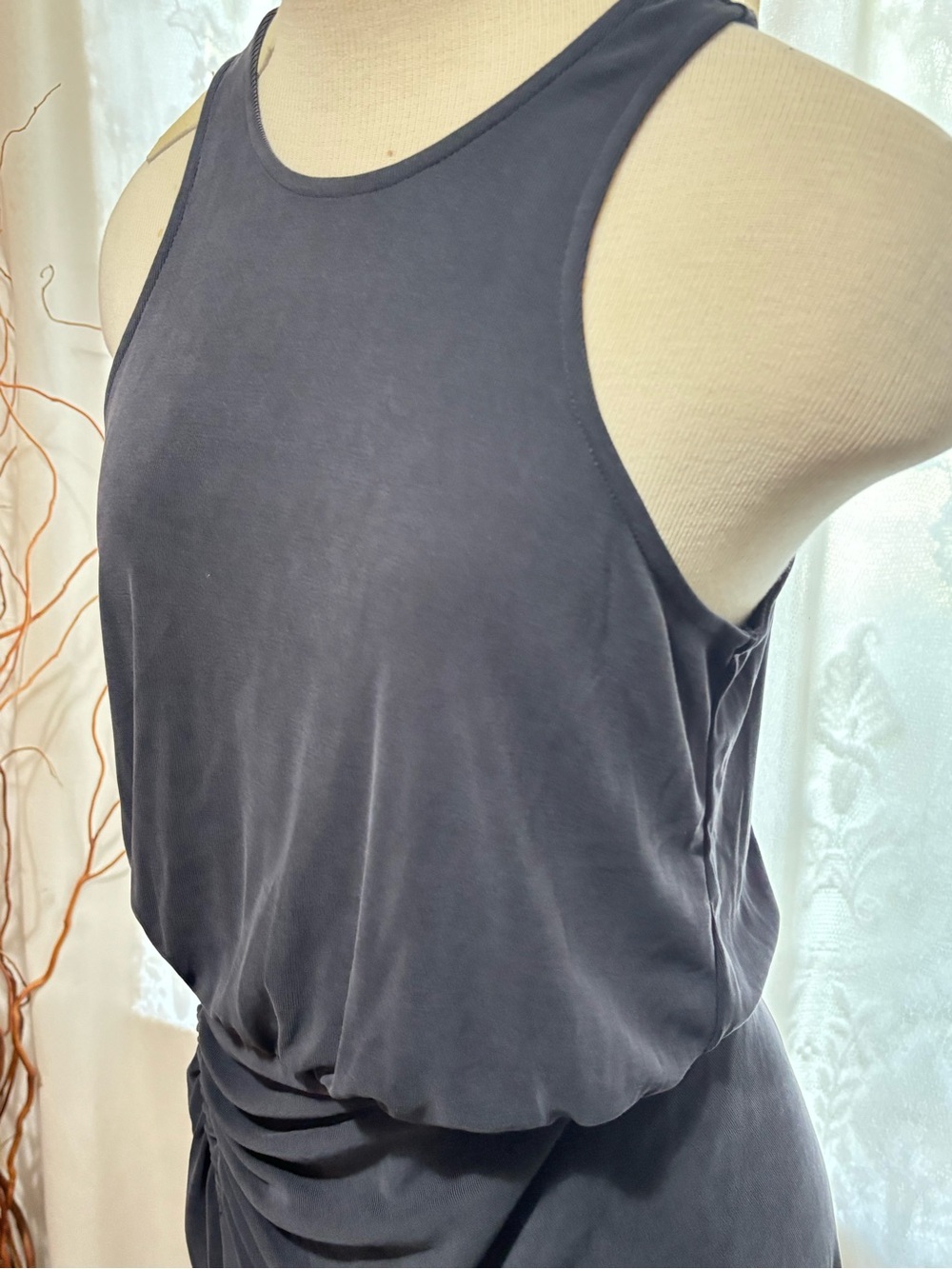 Anthropologie Sleeveless Ruched Tank Dress - Charcoal Gray Modal size S - Picture 5 of 13